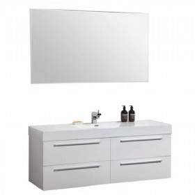 48" White Four Drawer Modern Bathroom Vanity With Mirror